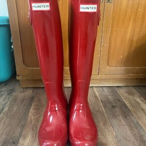 Hunter Glossy Red Women's Knee High Rain Boots